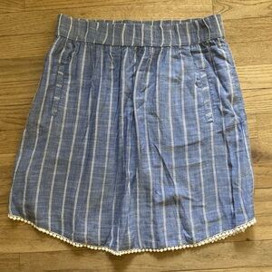 FRESH PRODUCE Everly Striped Skirt Blue White Light Chambray Pockets LARGE